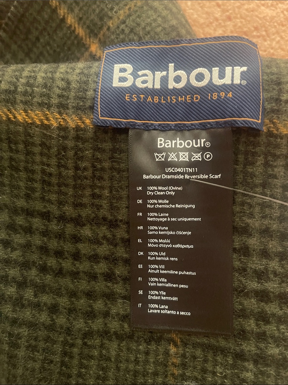Barbour unisex Plaid Wool Scarf reversible new 100% Lamb wool - Picture 8 of 10